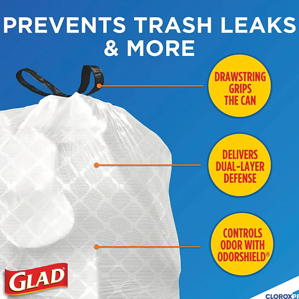 Glad ForceFlex Tall Kitchen Drawstring Trash Bags, 78526CT, 100-Pack