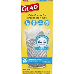 Glad® Medium Quick-Tie Trash Bags - OdorShield® 8 Gallon White Trash Bag, 0.74 mil, Febreze Fresh Clean - 26 Count