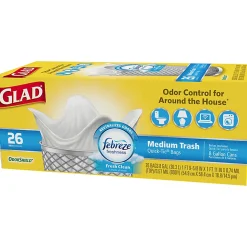 Glad® Medium Quick-Tie Trash Bags - OdorShield® 8 Gallon White Trash Bag, 0.74 mil, Febreze Fresh Clean - 26 Count