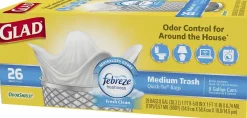 Glad® Medium Quick-Tie Trash Bags - OdorShield® 8 Gallon White Trash Bag, 0.74 mil, Febreze Fresh Clean - 26 Count