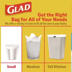 Glad® OdorShield® Quick-Tie® Small Trash Bags,  0.5 mil, Tie-Flap, 4 gal, Febreze Fresh Clean Scent, 8 x 18, White, 26 Bags/Box, 6 Boxes/Carton