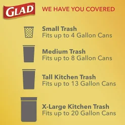 Glad® OdorShield® Quick-Tie® Small Trash Bags,  0.5 mil, Tie-Flap, 4 gal, Febreze Fresh Clean Scent, 8 x 18, White, 26 Bags/Box, 6 Boxes/Carton