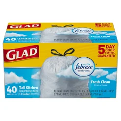 Glad® OdorShield® Tall Kitchen Trash Bags,  0.9 mil, 13 Gallons, Yellow, Box Of 40