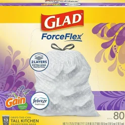 Glad® OdorShield Tall Kitchen Drawstring 0.78-mil Trash Bags, 13 Gallons, White, Pack Of 80 Bags