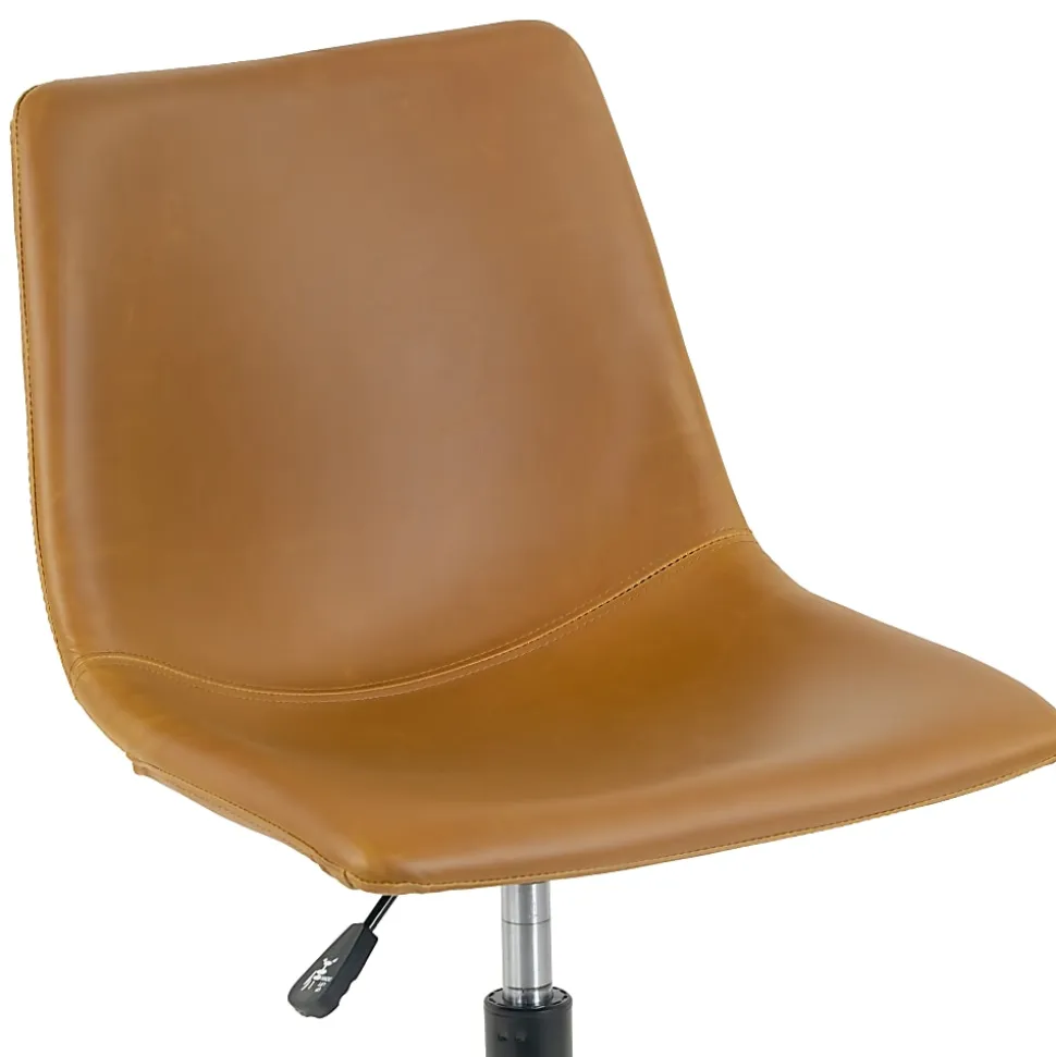 Glamour Home Adan Ergonomic Faux Leather Mid-Back Adjustable Height Swivel Office Task Chair, Brown