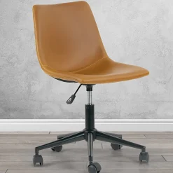 Glamour Home Adan Ergonomic Faux Leather Mid-Back Adjustable Height Swivel Office Task Chair, Brown