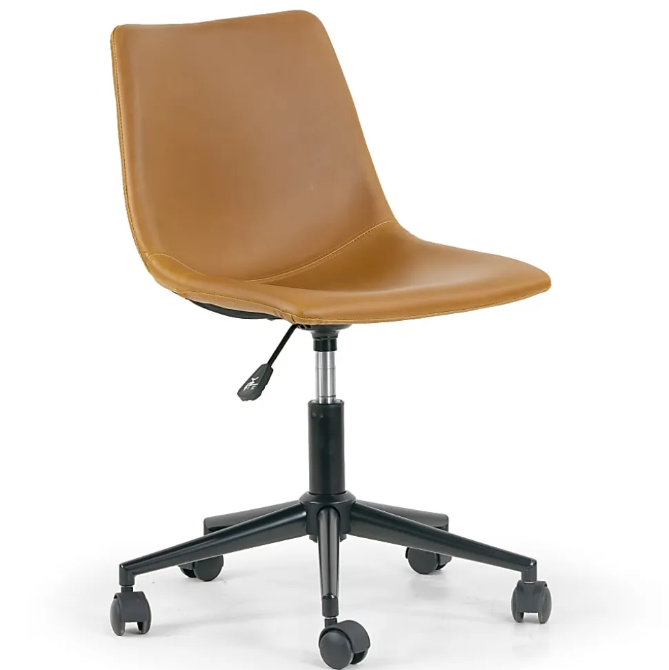 Glamour Home Adan Ergonomic Faux Leather Mid-Back Adjustable Height Swivel Office Task Chair, Brown