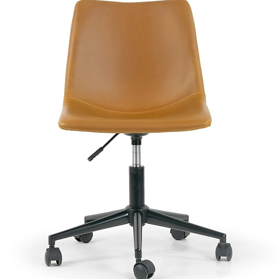 Glamour Home Adan Ergonomic Faux Leather Mid-Back Adjustable Height Swivel Office Task Chair, Brown