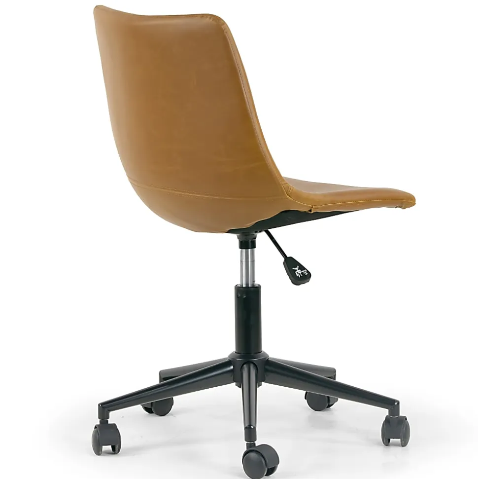 Glamour Home Adan Ergonomic Faux Leather Mid-Back Adjustable Height Swivel Office Task Chair, Brown