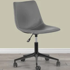 Glamour Home Adan Ergonomic Faux Leather Mid-Back Adjustable Height Swivel Office Task Chair, Gray