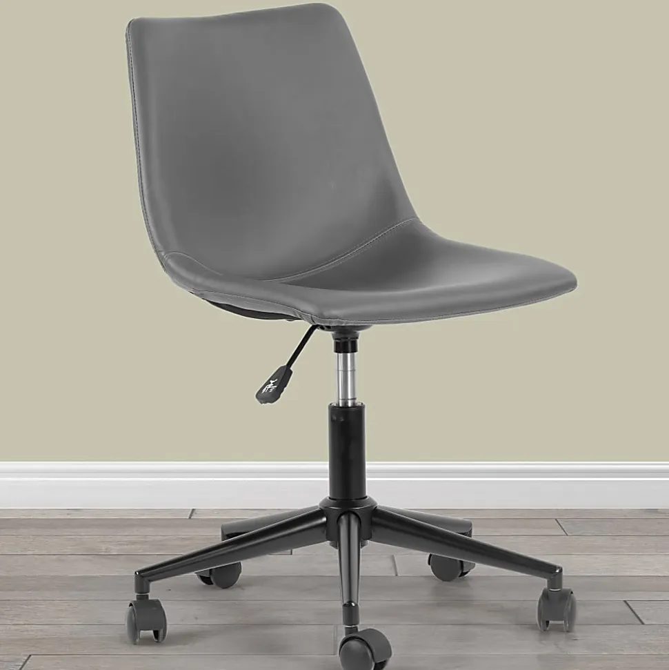 Glamour Home Adan Ergonomic Faux Leather Mid-Back Adjustable Height Swivel Office Task Chair, Gray