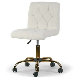 Glamour Home Aman Ergonomic Boucle Upholstered Mid-Back Adjustable Height Swivel Office Task Chair, Cream