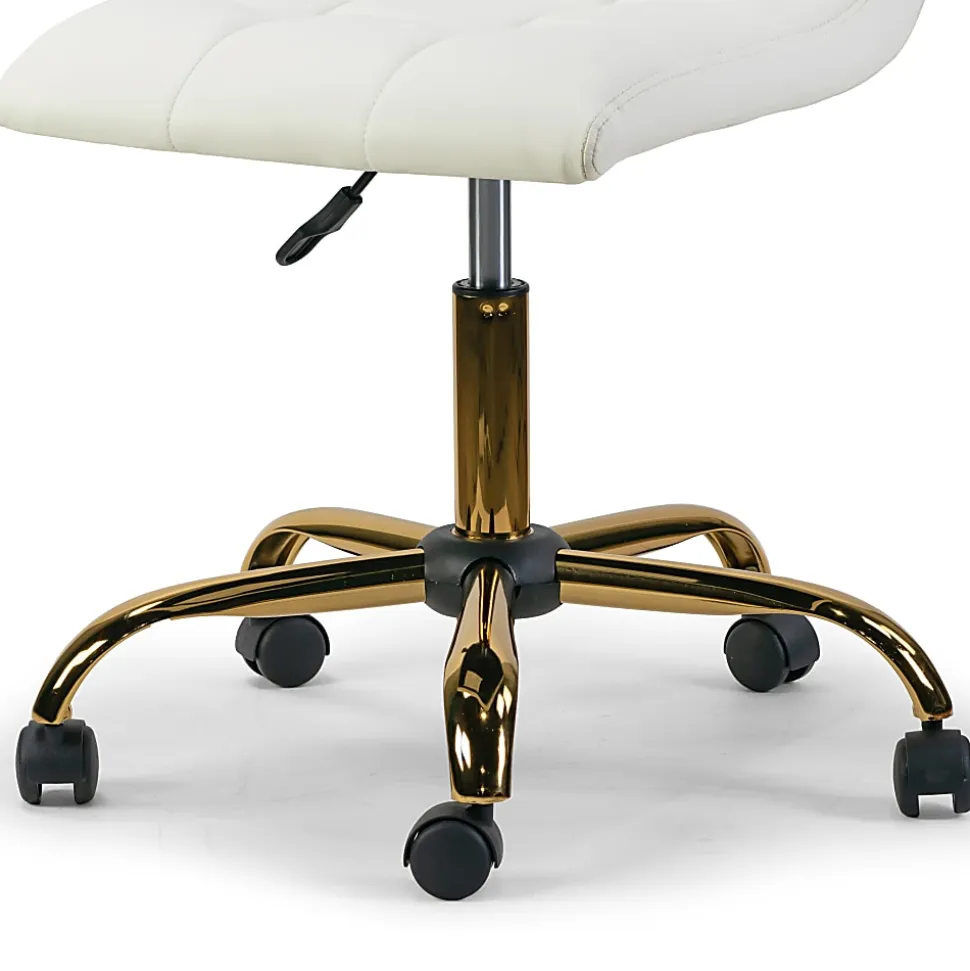 Glamour Home Aman Ergonomic Tufted Faux Leather Mid-Back Office Task Chair, White