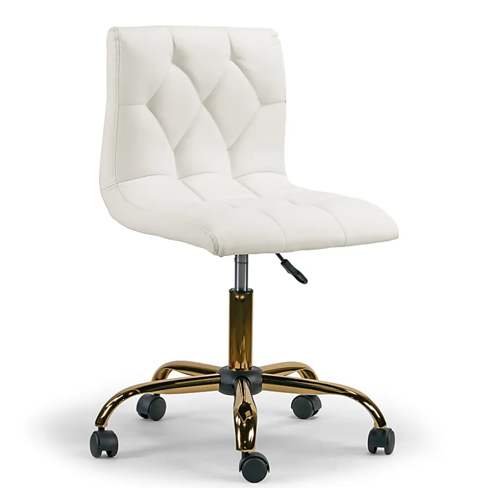 Glamour Home Aman Ergonomic Tufted Faux Leather Mid-Back Office Task Chair, White
