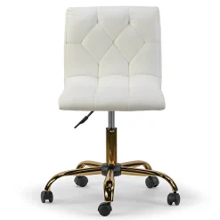 Glamour Home Aman Ergonomic Tufted Faux Leather Mid-Back Office Task Chair, White