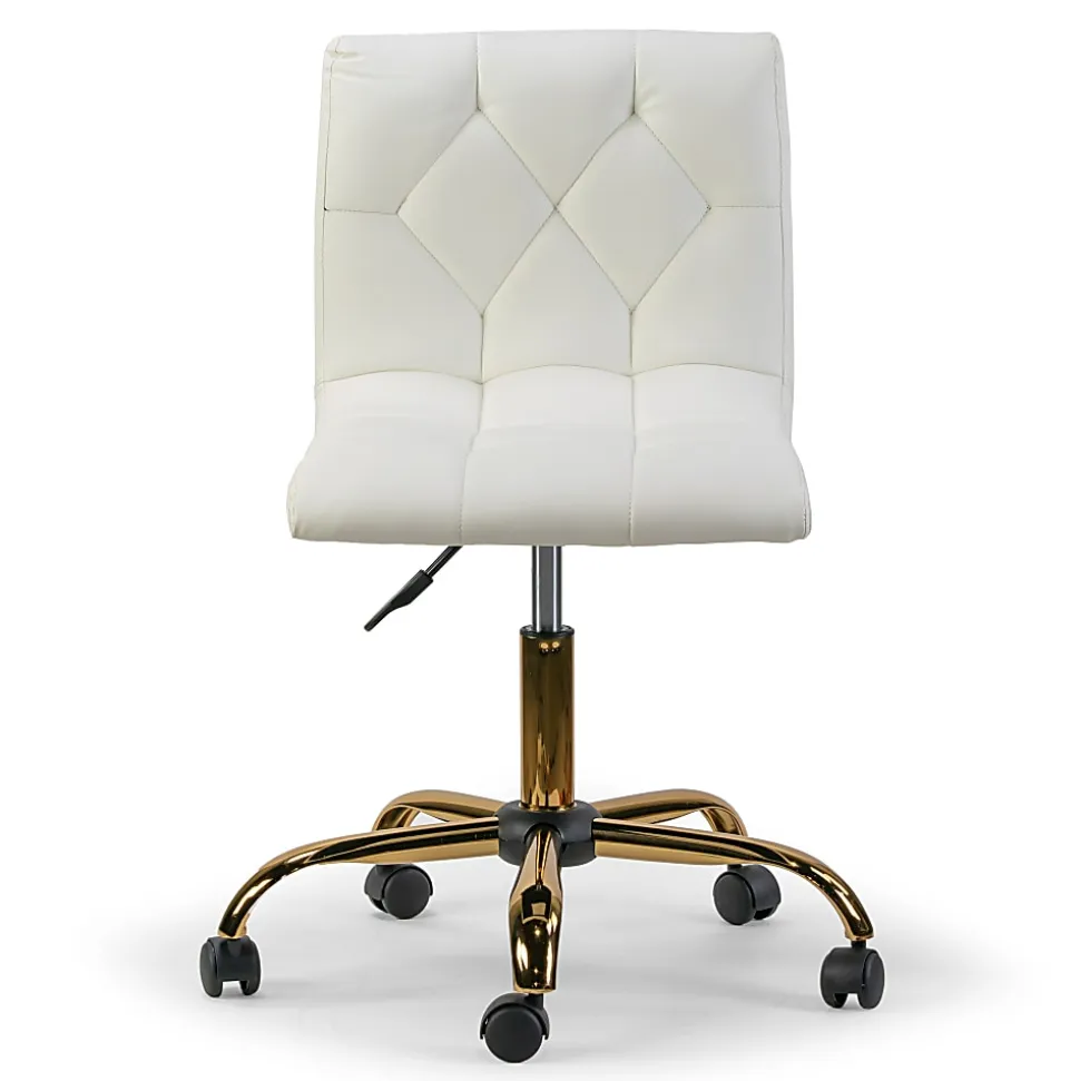 Glamour Home Aman Ergonomic Tufted Faux Leather Mid-Back Office Task Chair, White