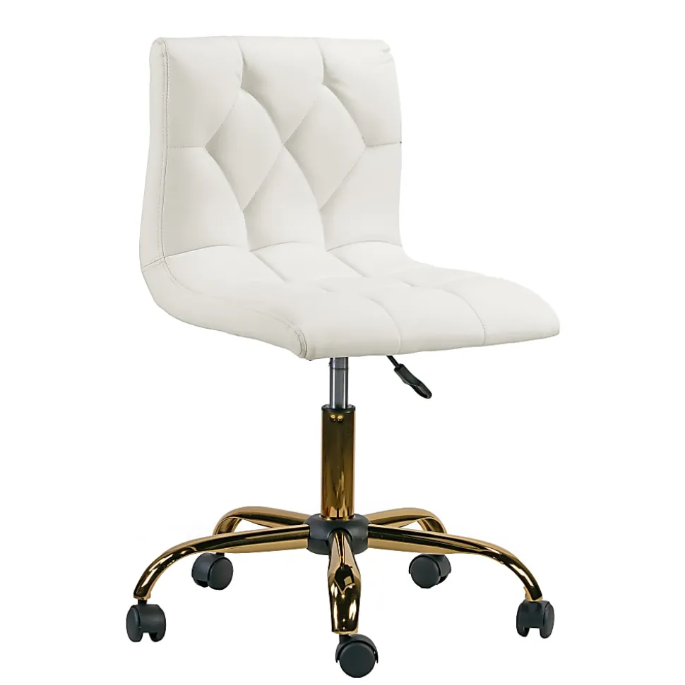 Glamour Home Aman Ergonomic Tufted Faux Leather Mid-Back Office Task Chair, White