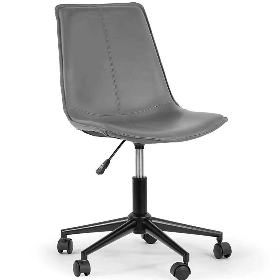 Glamour Home Amery Ergonomic Faux Leather Mid-Back Adjustable Height Swivel Office Task Chair, Gray