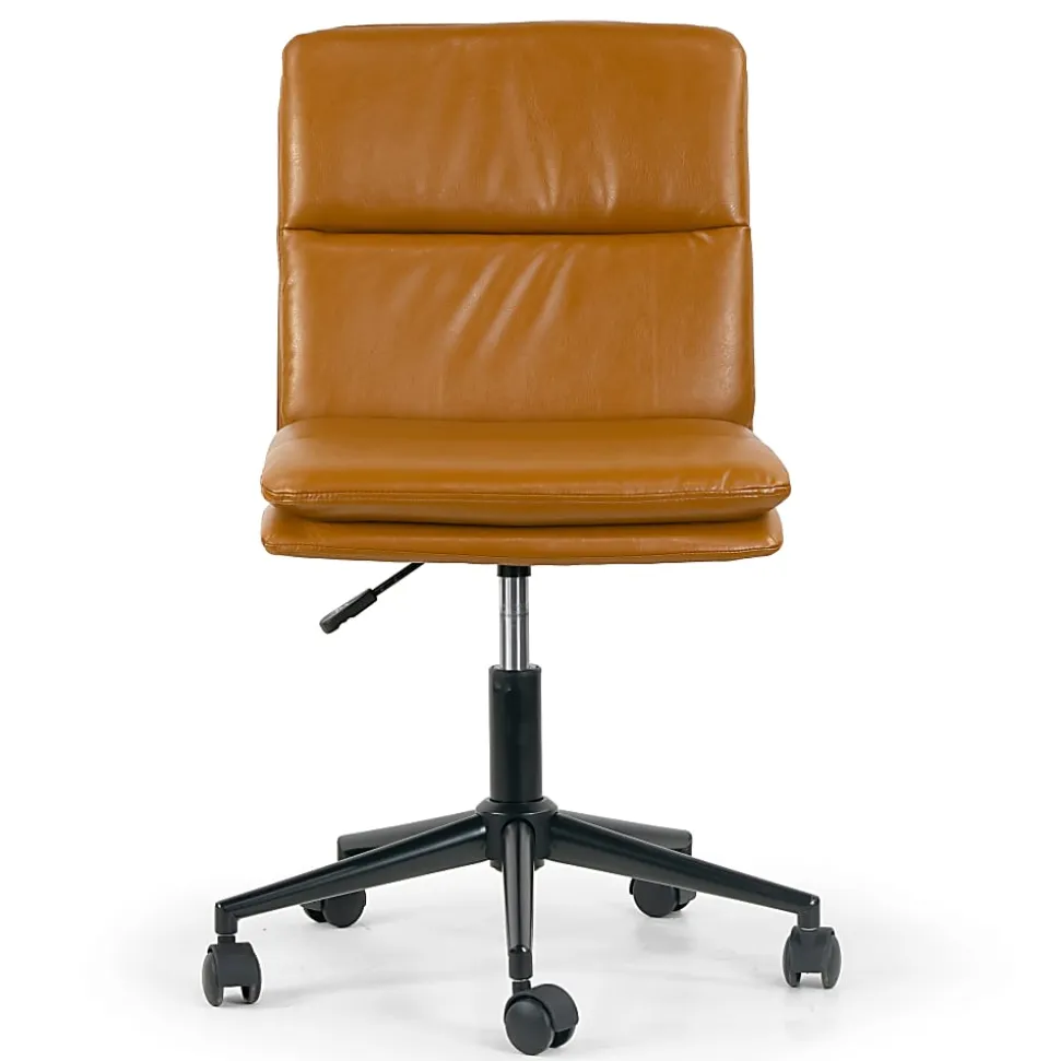 Glamour Home Avak Ergonomic Faux Leather Mid-Back Adjustable Task Chair, Brown
