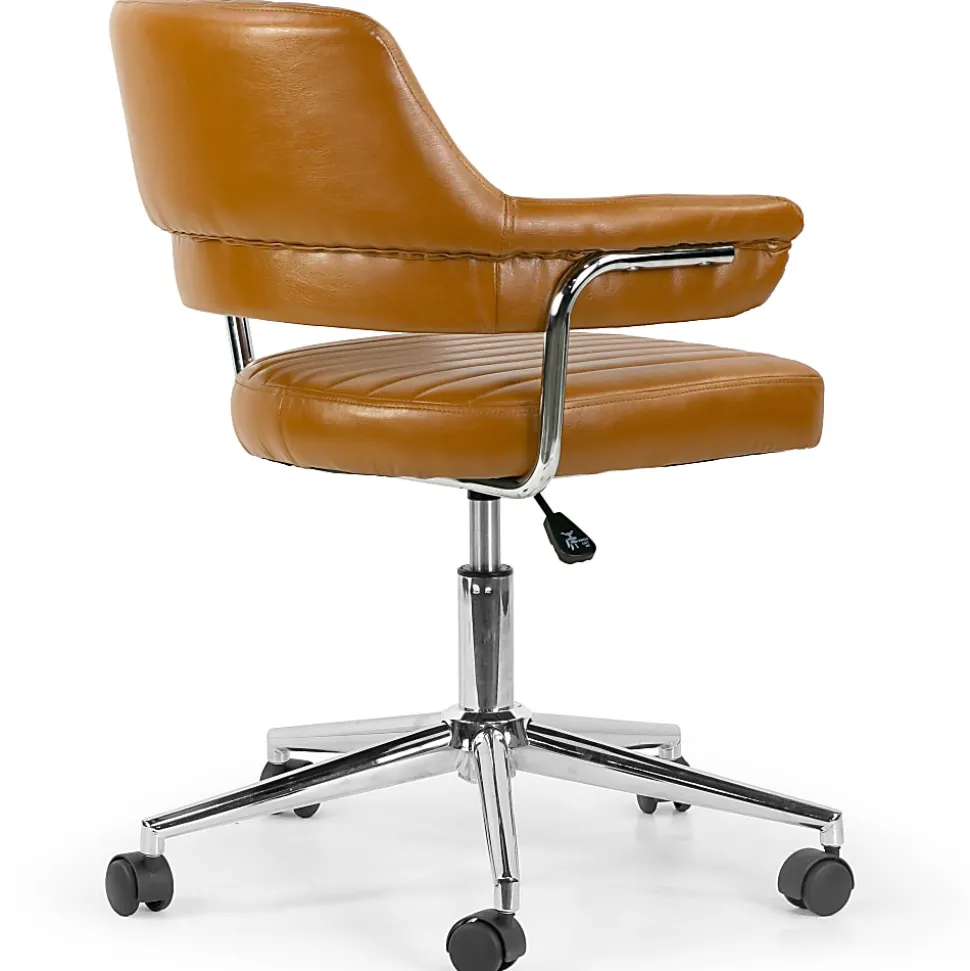 Glamour Home Avery Ergonomic Faux Leather Mid-Back Adjustable-Height Swivel Task Chair, Brown/Chrome