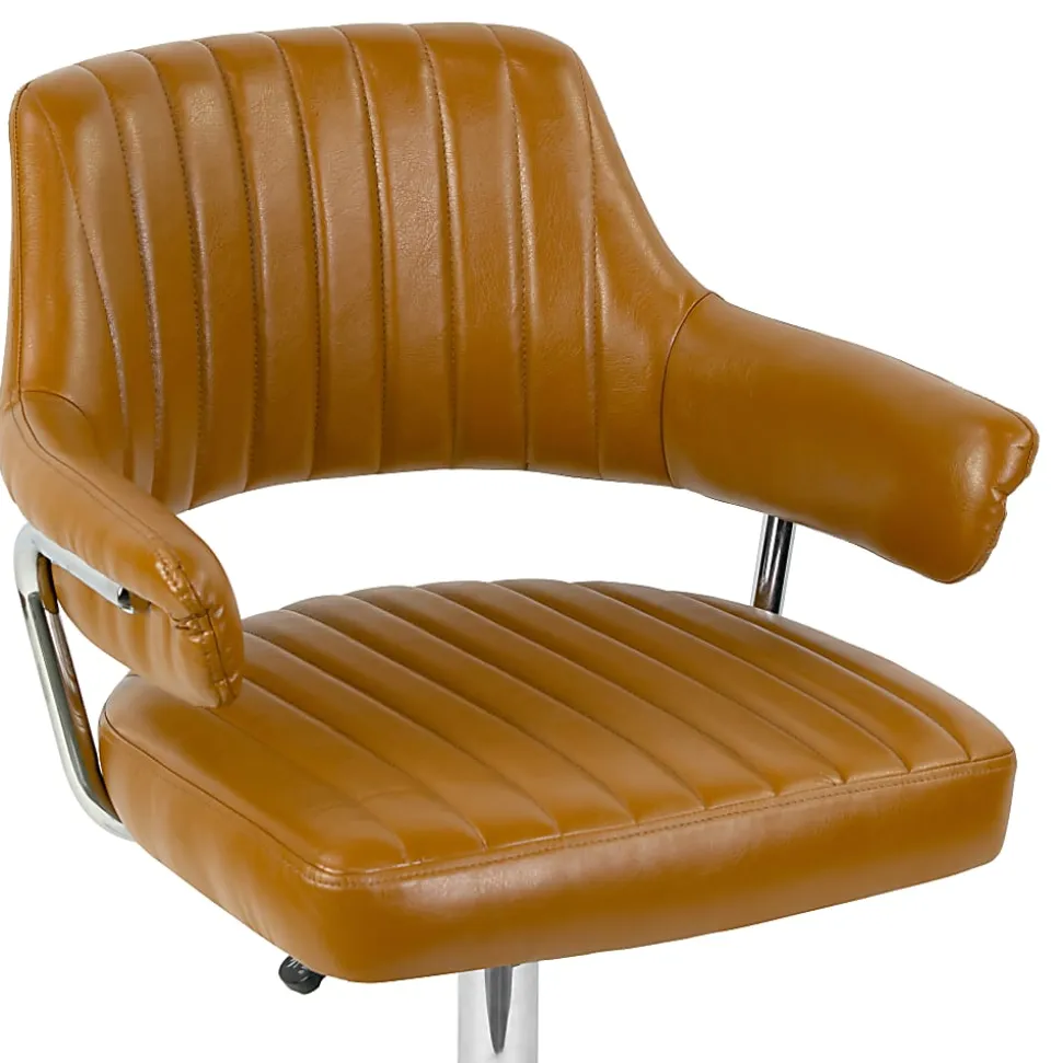 Glamour Home Avery Ergonomic Faux Leather Mid-Back Adjustable-Height Swivel Task Chair, Brown/Chrome