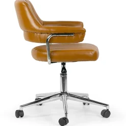 Glamour Home Avery Ergonomic Faux Leather Mid-Back Adjustable-Height Swivel Task Chair, Brown/Chrome