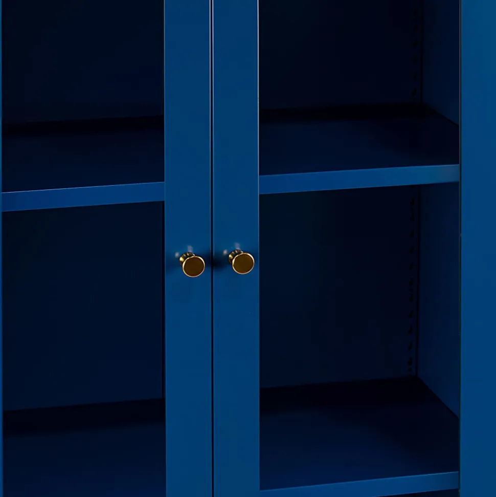 Glamour Home Avice 24"W 4-Shelf Metal Cabinet With Doors, Blue
