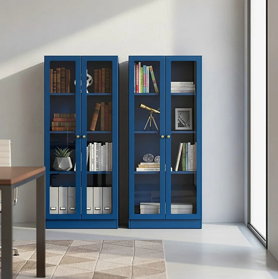 Glamour Home Avice 24"W 4-Shelf Metal Cabinet With Doors, Blue