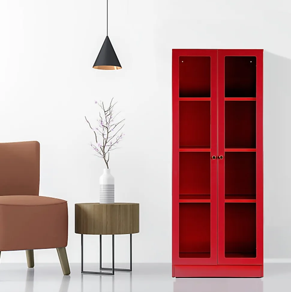 Glamour Home Avice 24"W 4-Shelf Metal Cabinet With Doors, Red