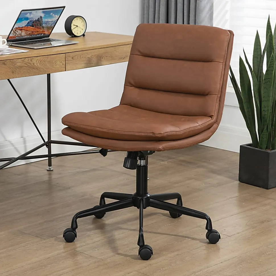 Glamour Home Ayuka Ergonomic Faux Leather Mid-Back Adjustable Height Swivel Task Chair, Brown/Black