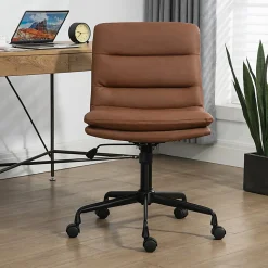 Glamour Home Ayuka Ergonomic Faux Leather Mid-Back Adjustable Height Swivel Task Chair, Brown/Black