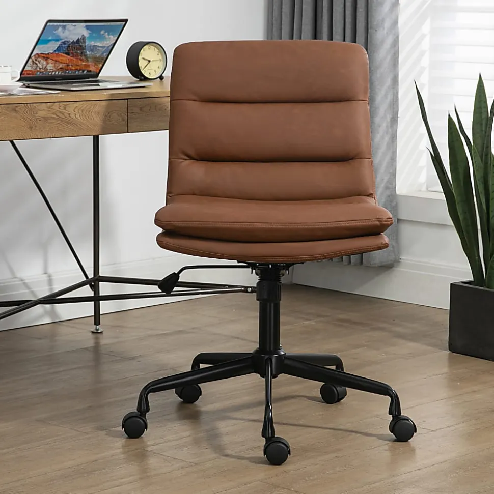 Glamour Home Ayuka Ergonomic Faux Leather Mid-Back Adjustable Height Swivel Task Chair, Brown/Black