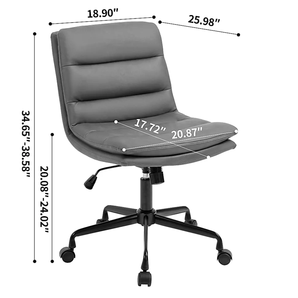 Glamour Home Ayuka Ergonomic Faux Leather Mid-Back Adjustable Height Swivel Task Chair, Brown/Black