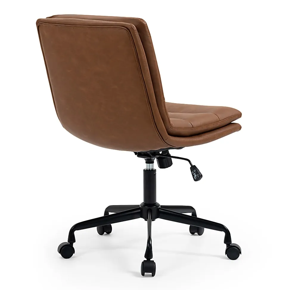 Glamour Home Ayuka Ergonomic Faux Leather Mid-Back Adjustable Height Swivel Task Chair, Brown/Black