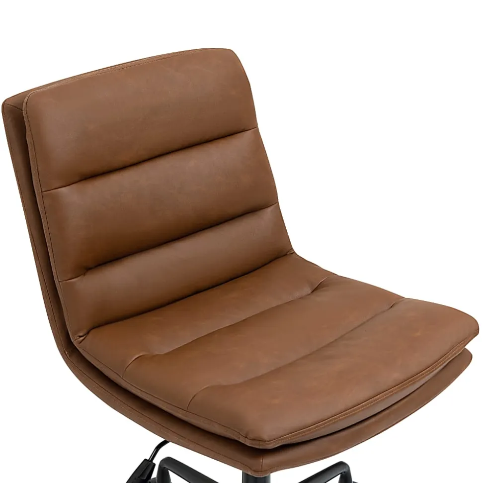 Glamour Home Ayuka Ergonomic Faux Leather Mid-Back Adjustable Height Swivel Task Chair, Brown/Black