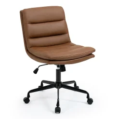 Glamour Home Ayuka Ergonomic Faux Leather Mid-Back Adjustable Height Swivel Task Chair, Brown/Black