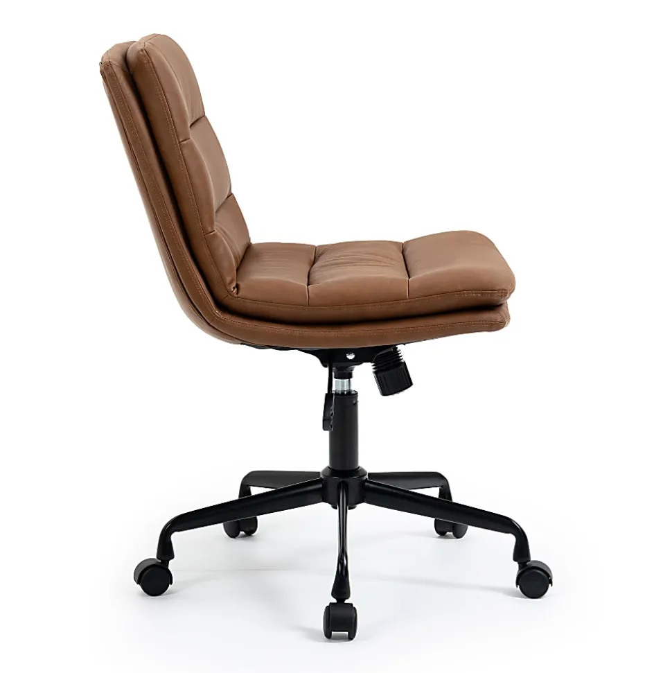 Glamour Home Ayuka Ergonomic Faux Leather Mid-Back Adjustable Height Swivel Task Chair, Brown/Black