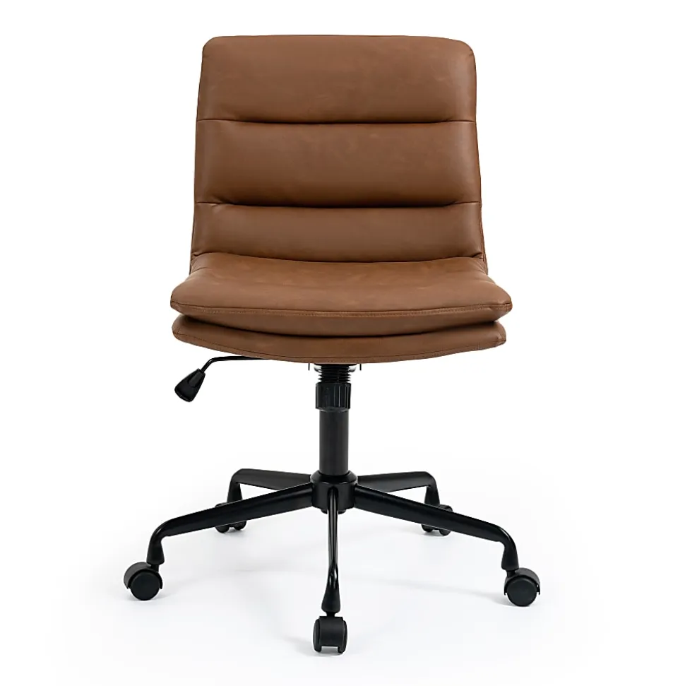 Glamour Home Ayuka Ergonomic Faux Leather Mid-Back Adjustable Height Swivel Task Chair, Brown/Black