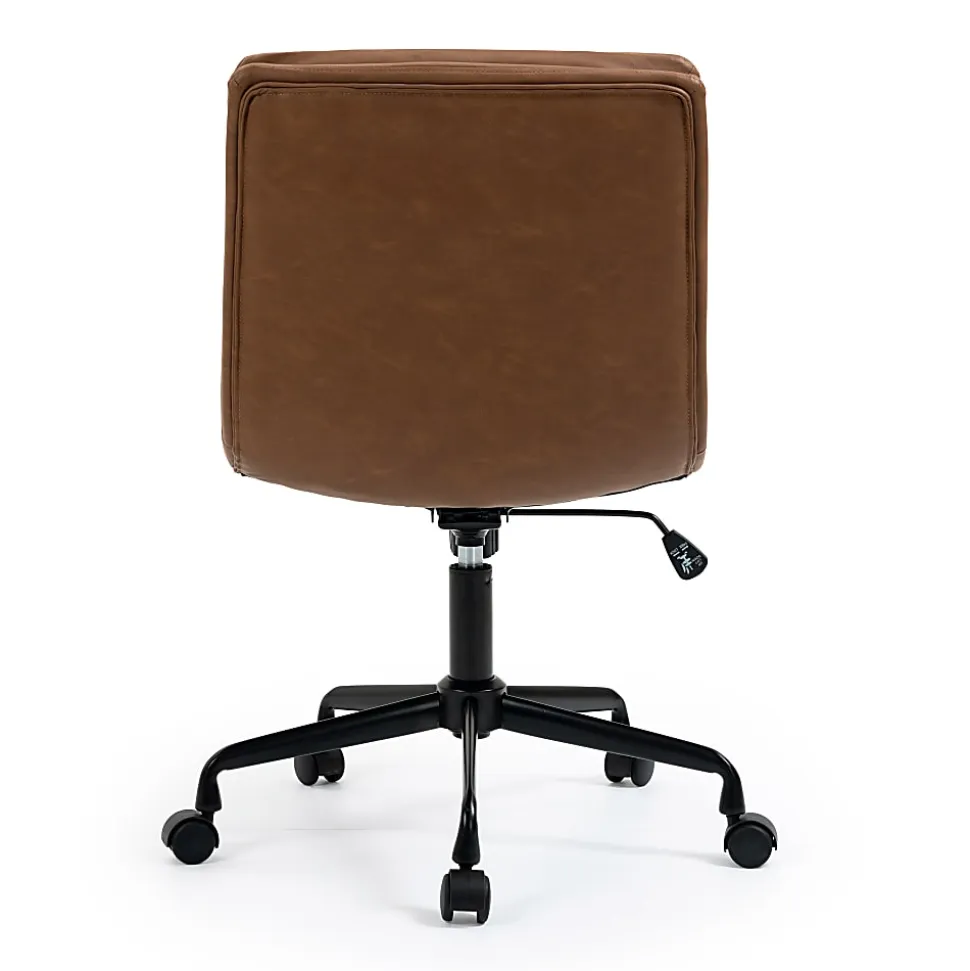 Glamour Home Ayuka Ergonomic Faux Leather Mid-Back Adjustable Height Swivel Task Chair, Brown/Black