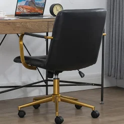 Glamour Home Azel Ergonomic Faux Leather Mid-Back Office Task Chair, Black/Gold