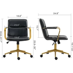 Glamour Home Azel Ergonomic Faux Leather Mid-Back Office Task Chair, Black/Gold