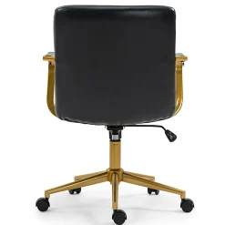 Glamour Home Azel Ergonomic Faux Leather Mid-Back Office Task Chair, Black/Gold