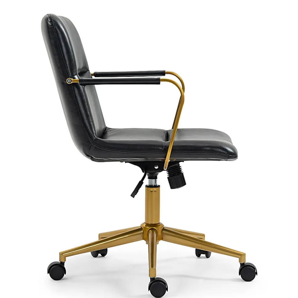 Glamour Home Azel Ergonomic Faux Leather Mid-Back Office Task Chair, Black/Gold