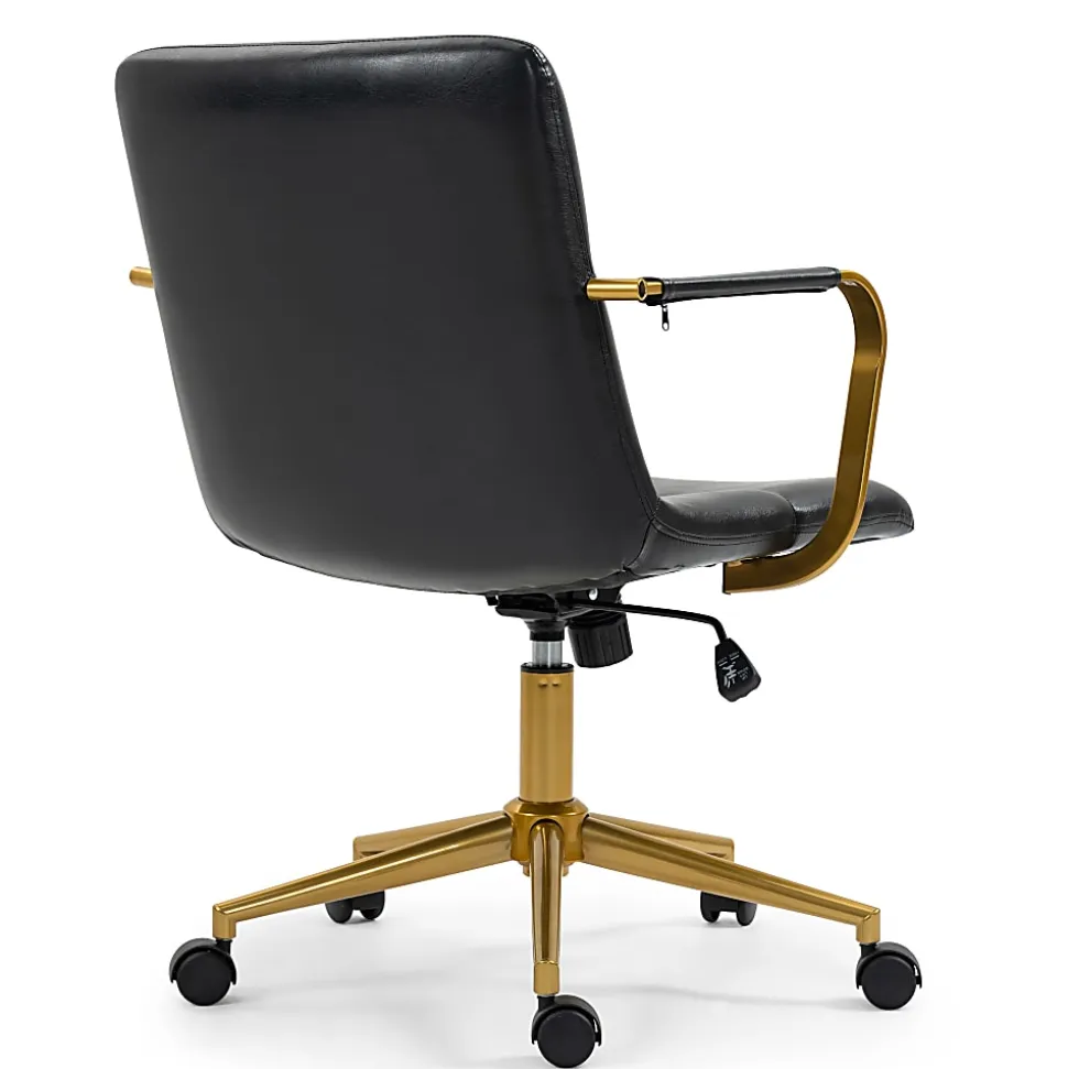 Glamour Home Azel Ergonomic Faux Leather Mid-Back Office Task Chair, Black/Gold