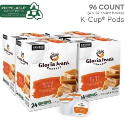 Gloria Jean's Butter Toffee Keurig Single-Serve K-Cup Pods, Medium Roast, 24 Pods Per Pack, Case Of 4 Packs