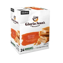 Gloria Jean's Butter Toffee Keurig Single-Serve K-Cup Pods, Medium Roast, 24 Pods Per Pack, Case Of 4 Packs