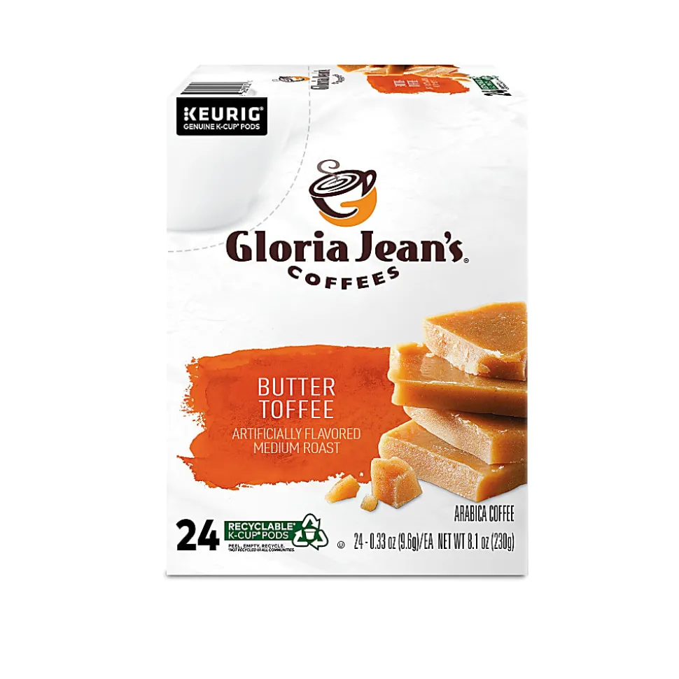 Gloria Jean's Butter Toffee Keurig Single-Serve K-Cup Pods, Medium Roast, 24 Pods Per Pack, Case Of 4 Packs