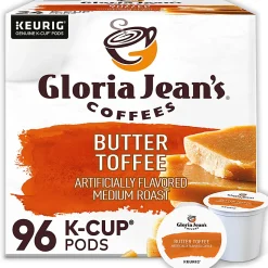 Gloria Jean's Butter Toffee Keurig Single-Serve K-Cup Pods, Medium Roast, 24 Pods Per Pack, Case Of 4 Packs
