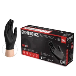 Gloveworks Black Nitrile Industrial Powder-Free Disposable Gloves, XXL, Black, Box of 100 Gloves