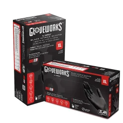 Gloveworks Black Nitrile Industrial Powder-Free Disposable Gloves, XXL, Black, Box of 100 Gloves